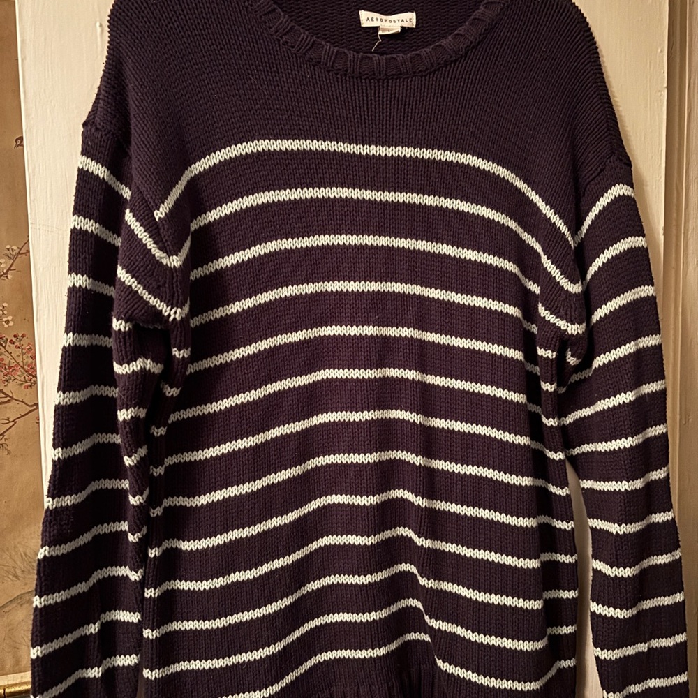Aeropostale Navy Stripe Cozy Knit Sweater Size L